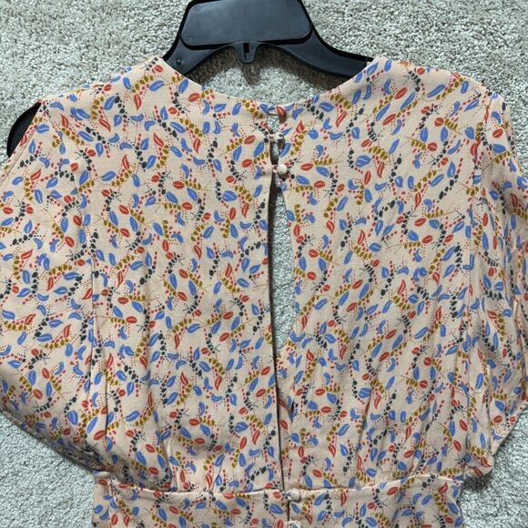 Free People Romper Women's 6 Peach Printed Short One Piece Split Sleeve Playsuit - Picture 13 of 14